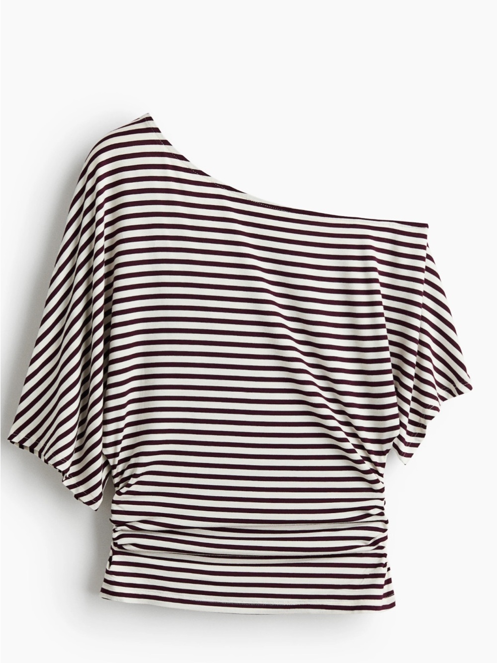 NWT Striped One-Shoulder Ruched Women's top - White & Dark Burgundy h&m size M